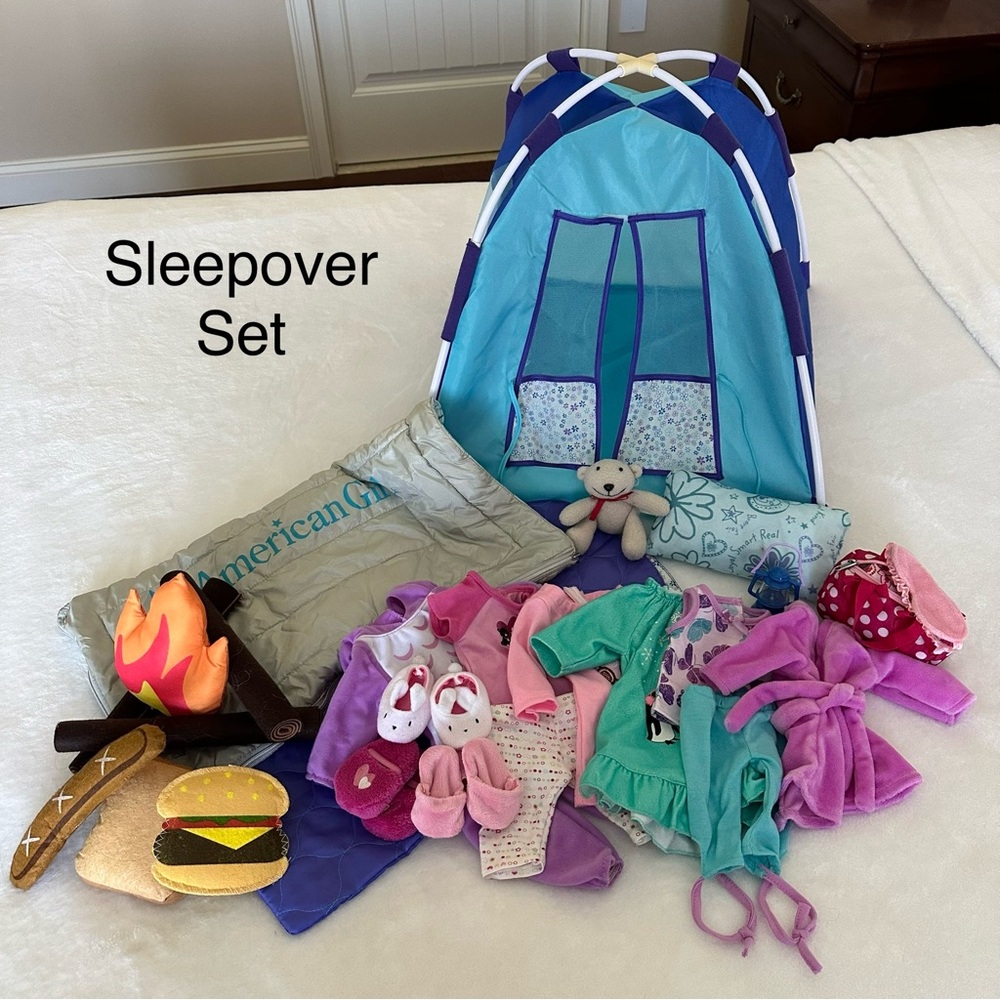 American Girl Sleepover Set with Blue and Purple Tent